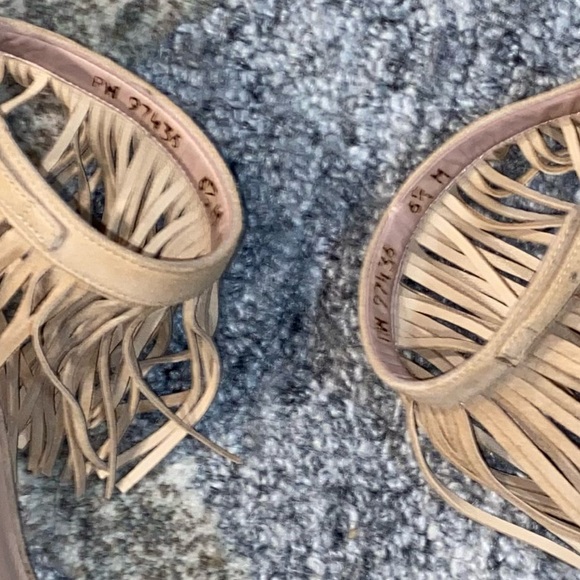STUART WEITZMAN Lovefringe Suede Nudist Ankle Strap Fringe Sandals - Picture 9 of 9